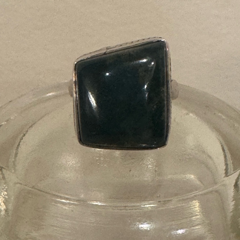 Sterling Silver Slanted Cabochon Dark Green Onyx Vintage Cocktail Ring Sz 6